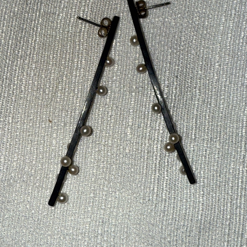 Twig Black and Pearl Drop Earrings